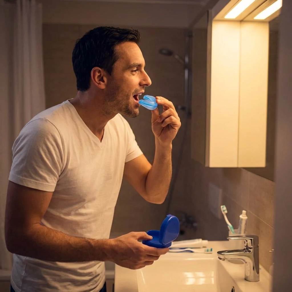 Anti-Snoring & Teeth Grinding Mouthguard — in use