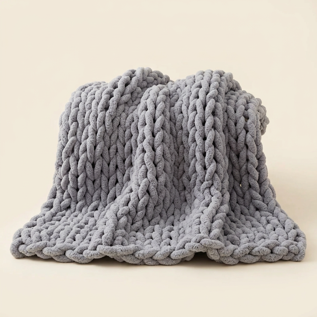 Chunky Knit Weighted Blanket — Grey