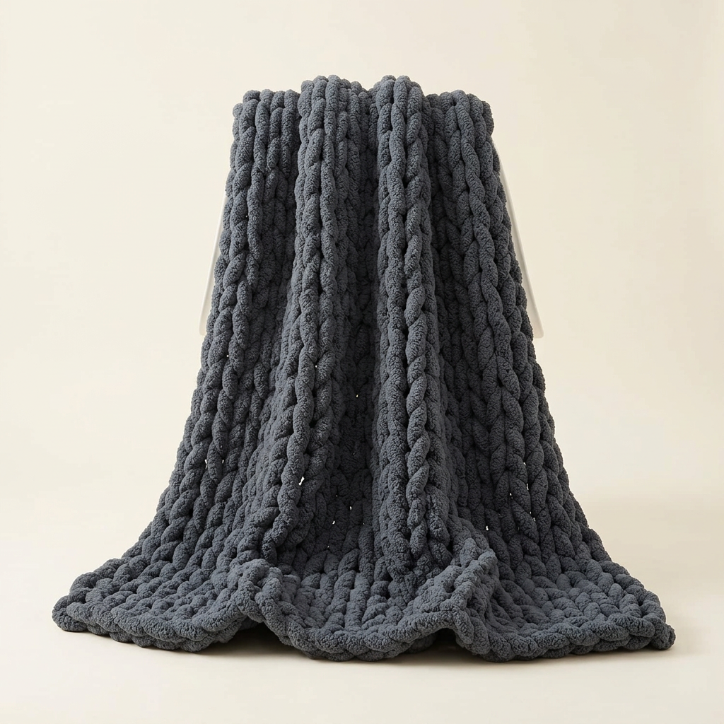 Chunky Knit Weighted Blanket — Dark Grey