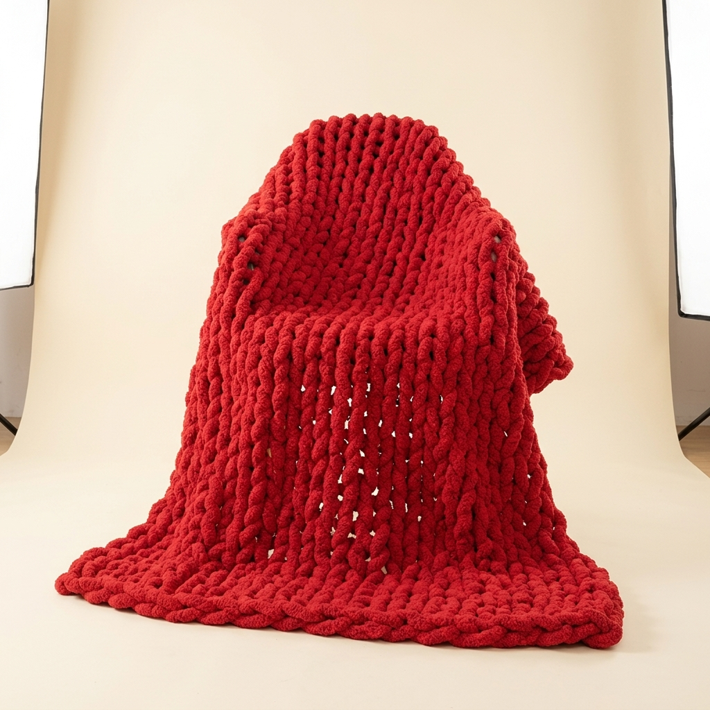 Chunky Knit Weighted Blanket — Red